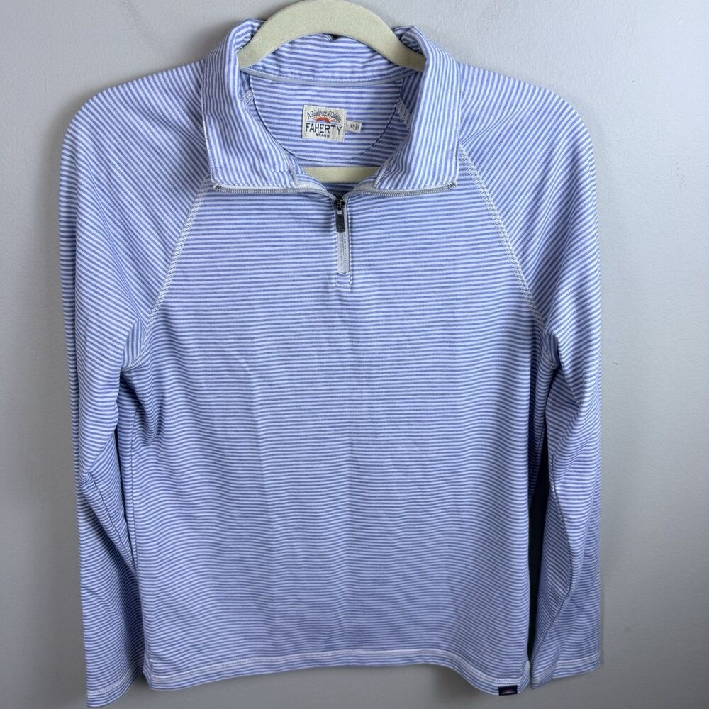 Faherty Movement Quarter Zip Pullover XS Blue Madaket Stripe Stretch Knit